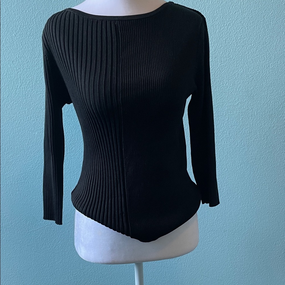 Grace Black Ribbed Long-Sleeve Sweater